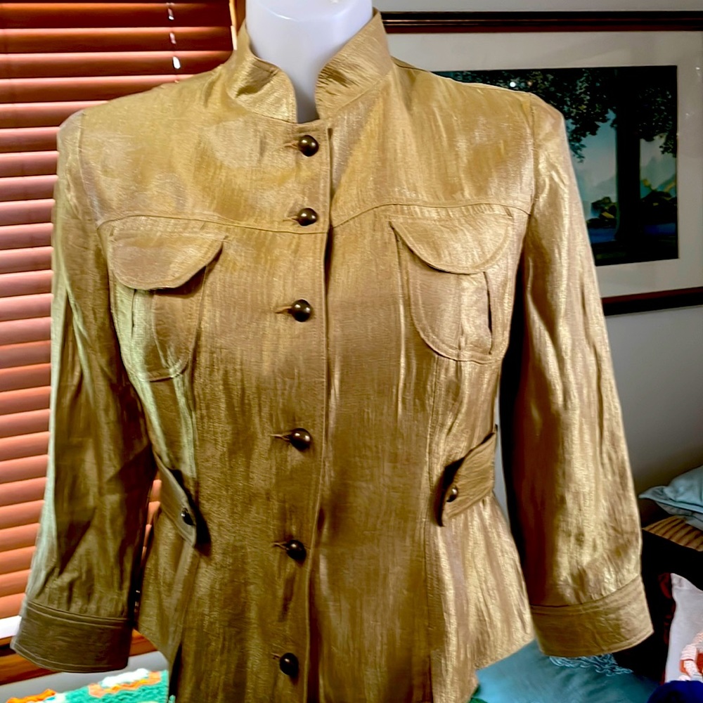 Gold Shimery Blouse Gold Rounded Butons Long Sleeve by Earl Rutenberg